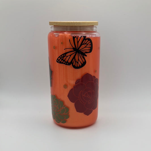 Orange magic potion cup with Flowers and Butterflies